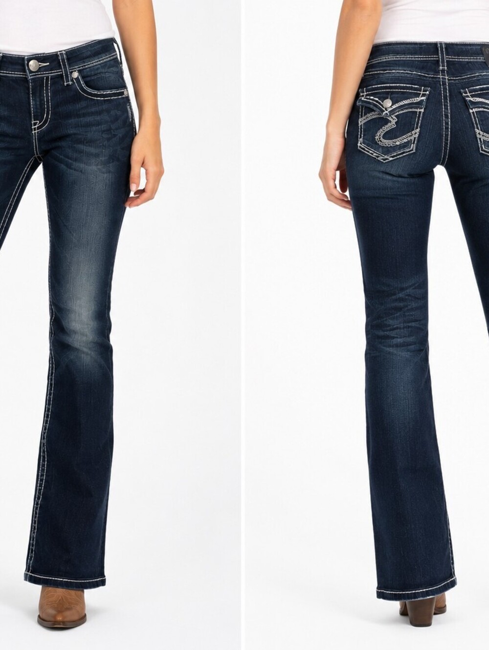 Silver Jeans Co. Natsuki Flap Dark Wash Bootcut Contrast Stitch Jeans W27x33
